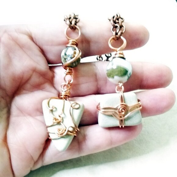 Uniquely HandCrafted Fall Necklace! Mixed Media & Copper Wire Wrap Design #1 - Picture 5 of 8